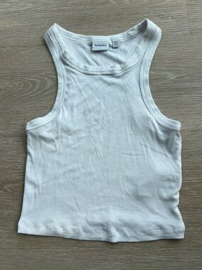 Sunday Best White Ribbed Cropped Tank